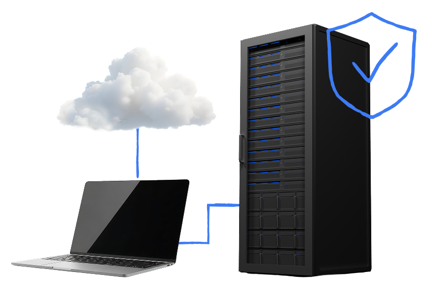 A server rack shows the process of creating a virtual private server.